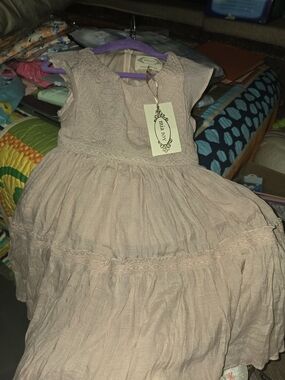 Mia Joy Girls' Blush Lace & Tiered Cotton Dress